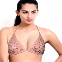 Classy Light Pink Beads Halter Neck Bra