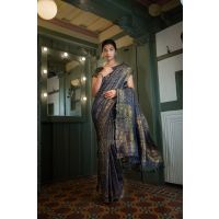 Aina Silk Navy Blue Zari Women Saree