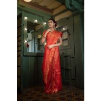 Aina Silk Red Zari Women Saree