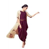 Magenta Colored Modal Satin Indo Western Dress