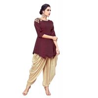  Maroon Polyester Satin Indo Western Dress