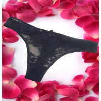 Exotic Floral Design Black Bow Thong 