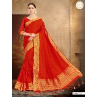 Banarasi Satin Silk Women Red Woven Saree