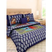 Riya Supreme Blue Cotton Printed Double Bedsheets