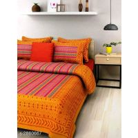 Riya Supreme Orange Cotton Printed Double Bedsheets