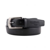 Black Leather Self Textured Men's Formal Belt