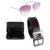 Brown Leather Belt For With Car Holder & Sunglasses