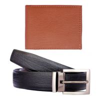 Combo Of Black Leather Belt & PU Leather Wallet