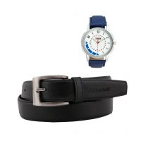 Two Pin Buckle Leather Belts & Lotto Blue Watch Combo