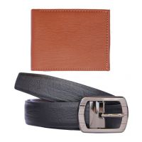 Fashion Black Pin Buckle Leather Belt And Wallet - Combo Of 2
