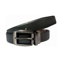 Black Leather Reversible Belt For Men