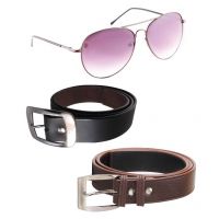 Brown Leather Belt For Men Pack Of 2 With Sunglasses