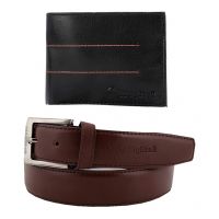  Brown Men Leather Belt with Wallet