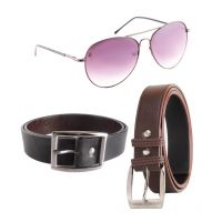 Brown Leather Belt For Men Pack Of 2 With Sunglasses