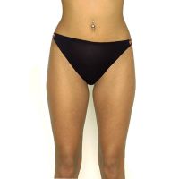 Black Double String Waistband Thong Panty
