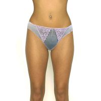 Elegant Grey Side Pink Floral Lace Tanga Thong