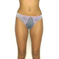 Elegant Grey Side Pink Floral Lace Tanga Thong