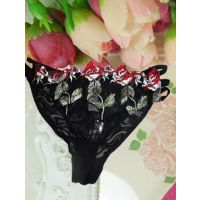 Black Floral Embroidered String Bridal Brief 