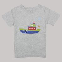 Kids Round Neck T-Shirt - Boat - Grey
