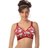 Winsome Red Plus Size White Floral Print Bra-36 Pack Of 3