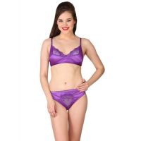 Fabulous Purple Satin Bra Panty Set