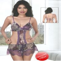 Sexy Purple Printed Lingerie Set