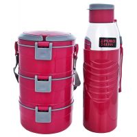 Cello ZING Lunch Set Insulated Tiffin & Water Bottle 2 PCS SetRED