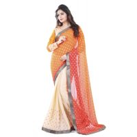 Club Art Decor Designer Orange And Cream Saree with Designer Orange Blouse