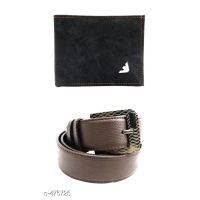 Men Solid Artifical Leather Wallets & Belts Combo