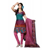 Cotton Bazaar Teal & Pink Pure Cotton Un-Stitched Salwar Suit