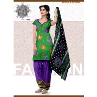 V&V Daily Wear Green Unstitched Cotton Dress Material
