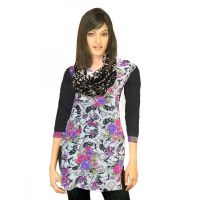 Black Floral Printed Nehru Collar Woolen Kurti With Warm Legging