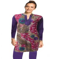 Classy Purple Floral Printed Woollen Kurti With Warm Legging