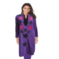 Trendy Purple Embroidered Woolen Kurti With Free Warm Legging 