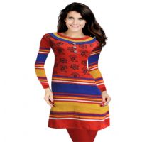 Red Floral Printed Front Buttoned Woolen Kurti Free Warm Legging 
