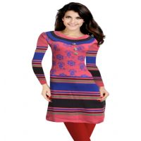 Pink Floral Printed Front Buttoned Woolen Kurti Free Warm Legging 