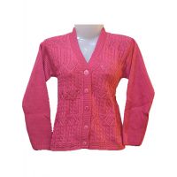 Dark Pink Front Button Machine Knitted Cardigan/Sweater