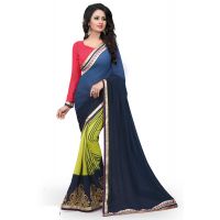 Blue & Green Printed Occation Wear Saree With Matching Blouse Piec