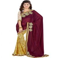 Maroon & Gold Colour Georgette Occation Wear Traditional Saree With Matching Blouse Piece