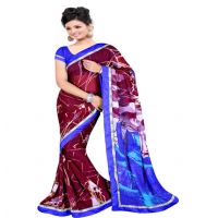 Maroon Colour Chiffon Floral Printed Occation Wear Traditional Saree With Matching Blouse Piece