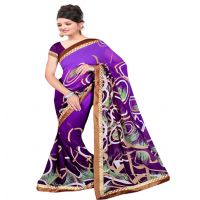 Purple Colour Chiffon Floral Printed Occation Wear Traditional Saree With Matching Blouse Piece