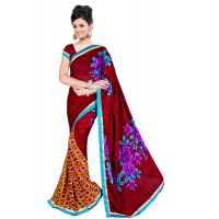 Akruti Maroon Printed Traditional Designer Saree With Matching Blouse Piece