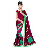 Akruti Maroon Printed Traditional Designer Saree With Matching Blouse Piece