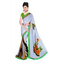 Akruti White Printed Traditional Designer Saree With Matching Blouse Piece