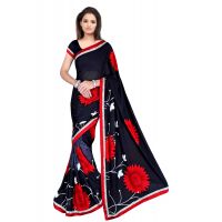 Akruti Black Printed Traditional Designer Saree With Matching Blouse Piece