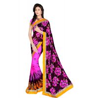 Alka Deep Purple & Maroon Floral Printed Traditional Saree With Matching Blouse Piece