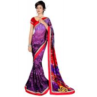Alka Purple Floral Printed Traditional Saree With Matching Blouse Piece