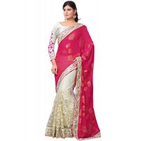Akriti White & Pink Traditional Saree With Matching Blouse Piece