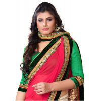 Akriti Red & Beige Traditional Saree With Matching Blouse Piece