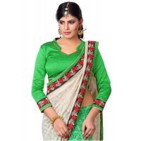 Akriti White & Green Traditional Saree With Matching Blouse Piece